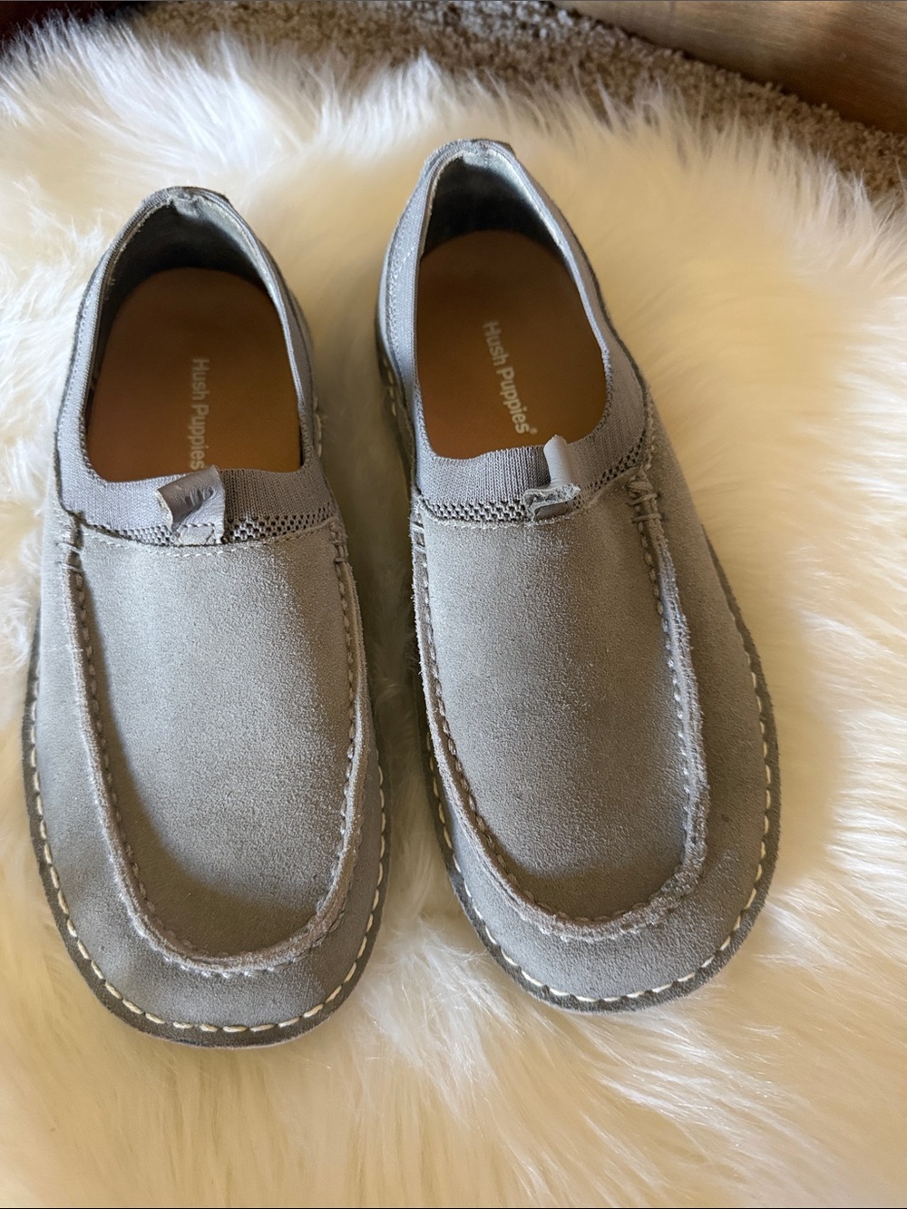 Hush Puppies Men’s Suede Slip-On Loafers in Light Gray